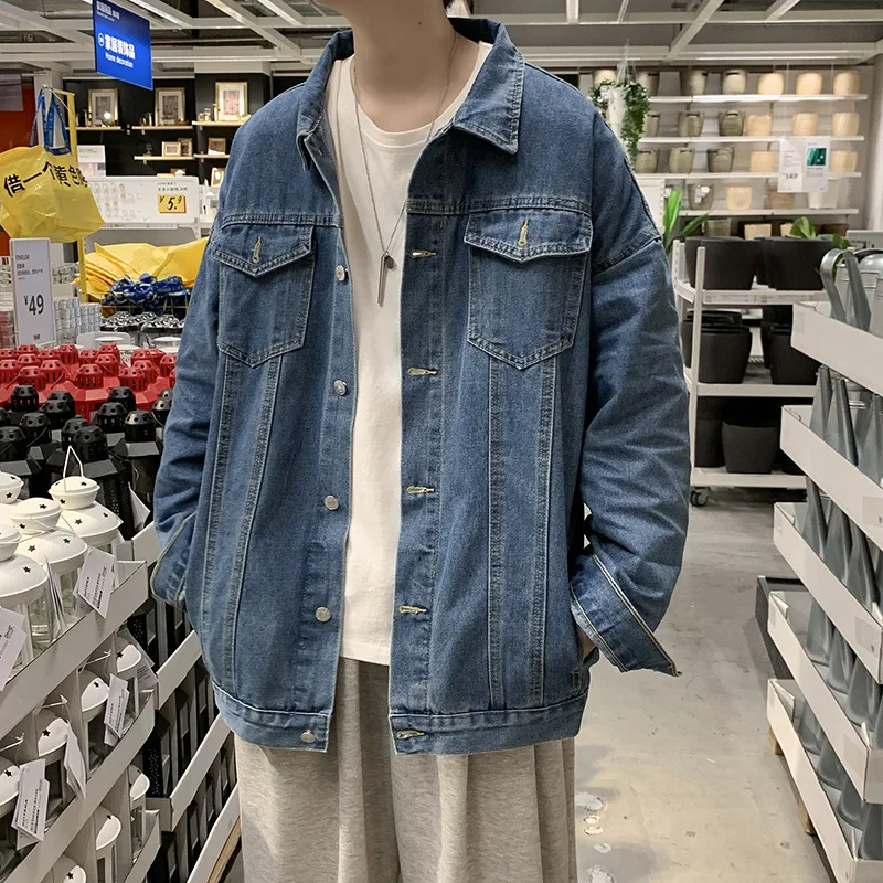 men's vintage tooling washed denim jacket Spring and Autumn trendy ins Korean style all-match ruffian handsome bf jacket top