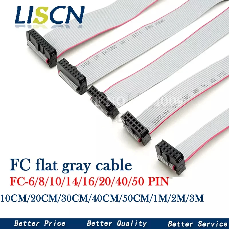 

2.54mm pitch FC-6/8/10/14/16/20/24/40/50/64 PIN JTAG ISP DOWNLOAD CABLE Gray Flat Ribbon Data Cable FOR DC3 IDC BOX HEADER