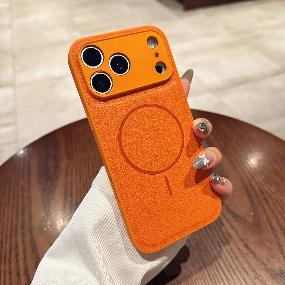 Elegant Leather Magnetic Case with All-Inclusive Lens Cover - Matte Solid Color Finish