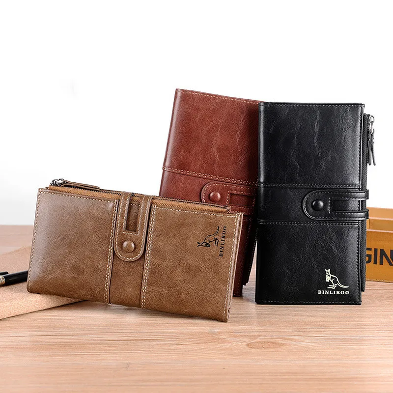 Vintage Soft Leather Men's Long Wallet High Quality Coin Purses Business Credit Card Holder Male Zipper Money Wallet