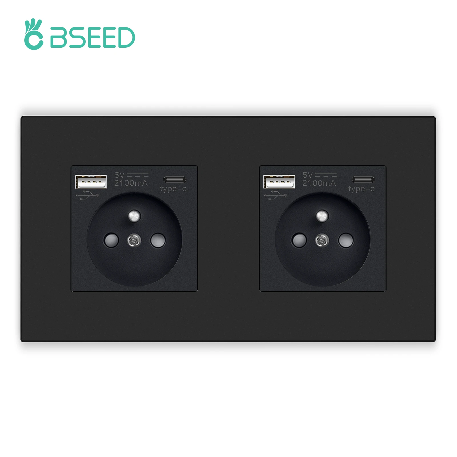Bseed Spina Universale Per Presa Francese - Nero - Pannello Touch In Cristallo Temperato, Ignifugo E Impermeabile