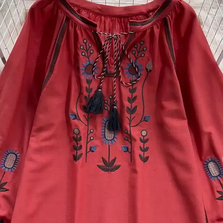 Bohemian Women's Blouse Floral Embroidery Long Lantern Sleeve Top Pullover  2025 Spring New O-neck Loose Ladies Shirt Beach Wear - AliExpress 200000345