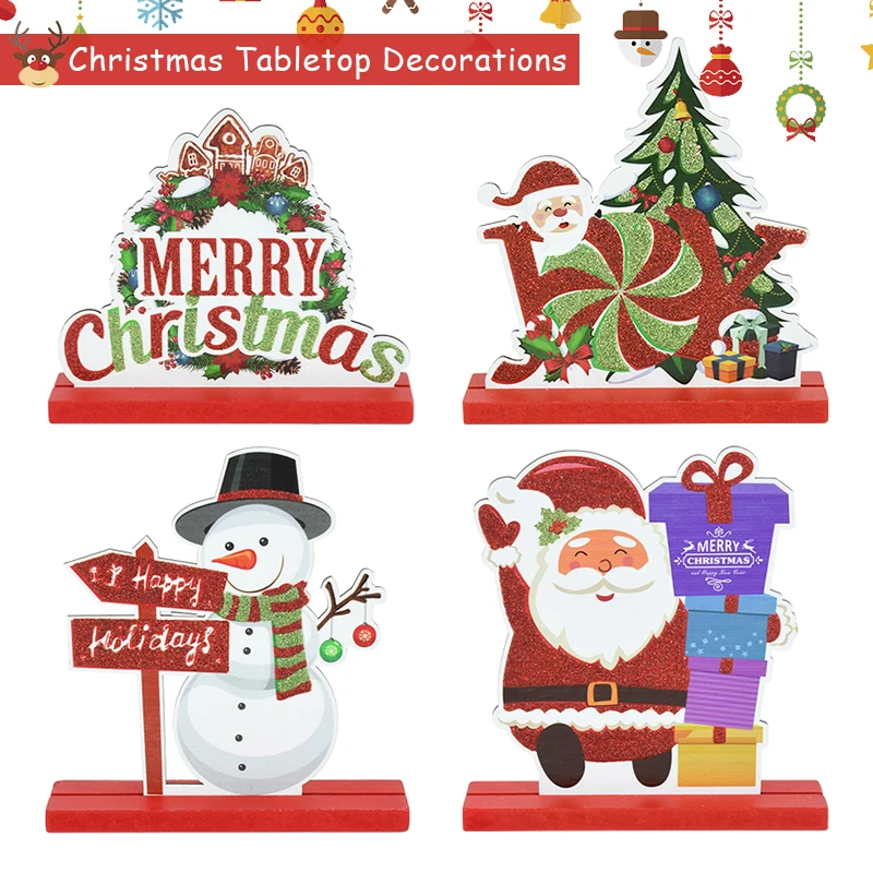 

Wooden Christmas Table Sign Santa Claus Snowman Wood Craft Desktop Ornaments Merry Christmas Decoration Xmas Party New Year Gift