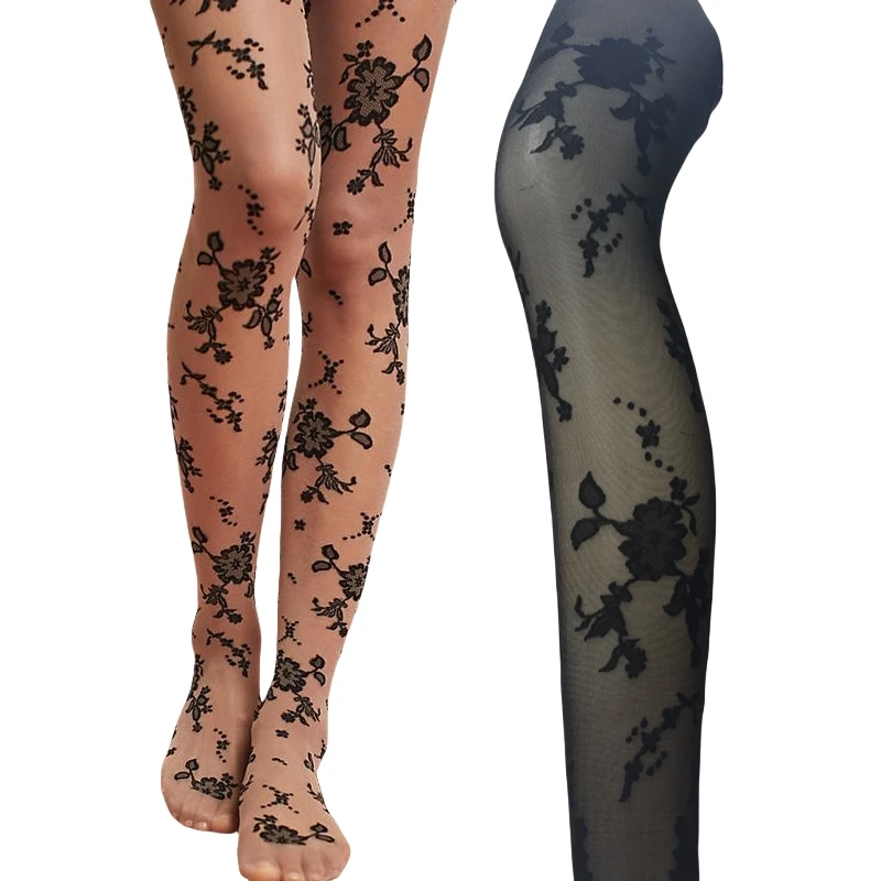 

Summer Women's Vine Sheer Multi Floral Rose Lace Tights Vine Flower in Black Nude Size S-M/M-L for Ladies Girls