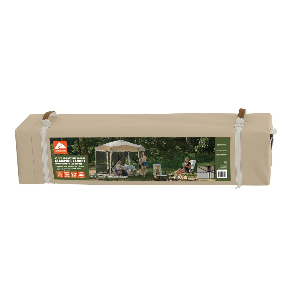 12x10 Lighted Hexagon Canopy Glamping Outdoor Party Canopy