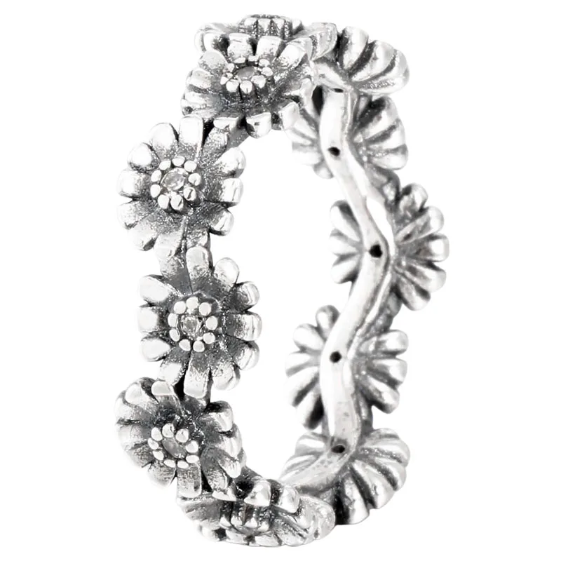 Original 925 Sterling Silver Dazzling Daisy Flower Statement Crown Freedom With Crystal Ring For Women Gift Popular DIY Jewelry