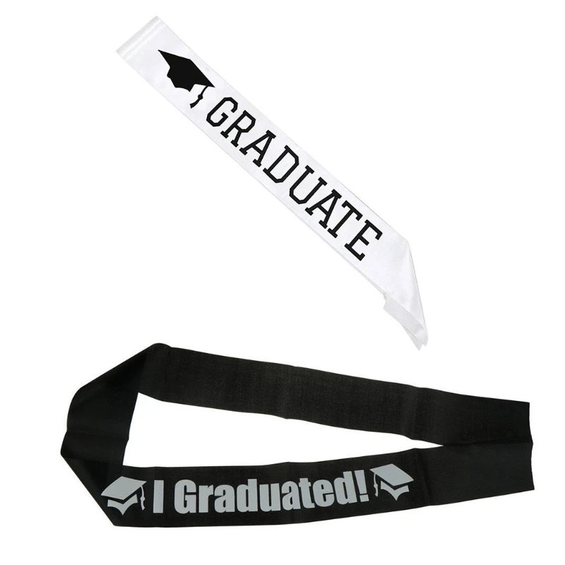 

I Graduated Letters Sash Black White Single Sided Print Graduation Shoulder Strap Celebration Party Decoration Photo Props