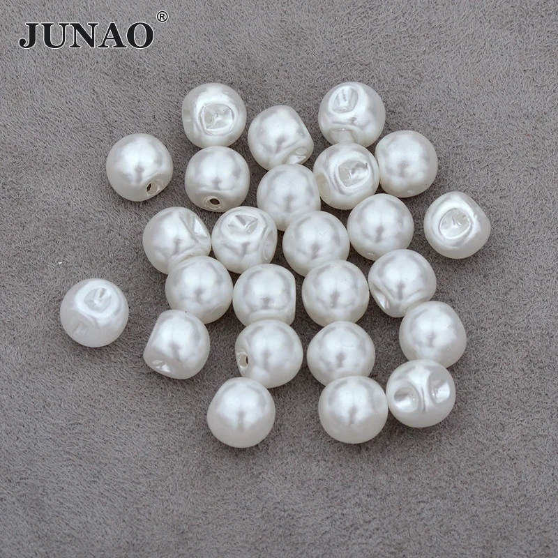 JUNAO 8mm 10m 12mm White Pearl Buttons Sewing Rhinestone Button Decorative Round Plastic Button Pearl Applique for Dress 3