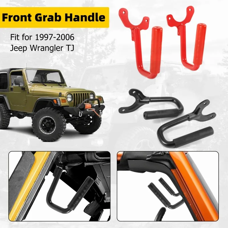 2Pcs Car Front Grab Handles Grip Bars Hard Solid Steel Safety Handle Auto  Armrests Fit for 1997-2006 Jeep Wrangler TJ