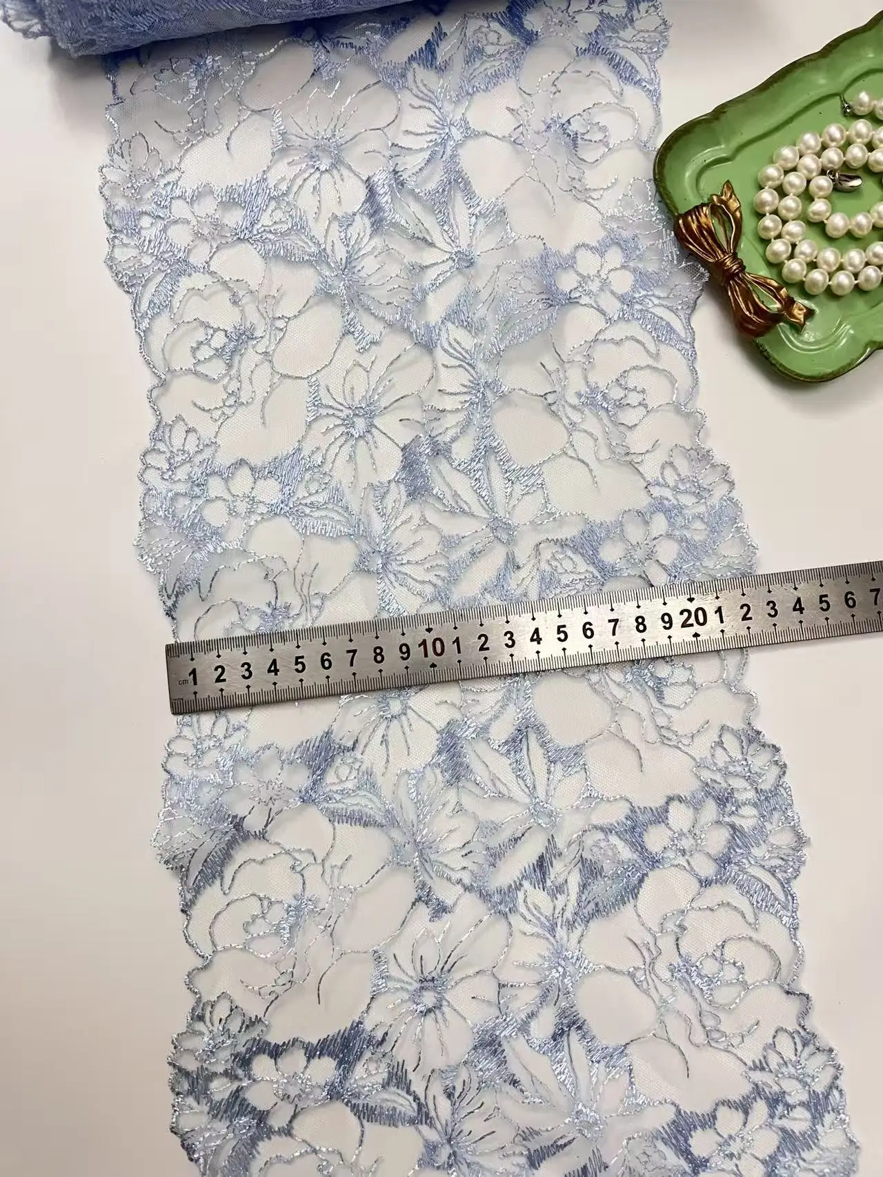 20Yards Bilateral Blue Floral Tulle Lace Trim DIY Lingerie Sewing Fabrics Accessories Mesh Embroidered Lace for Bra