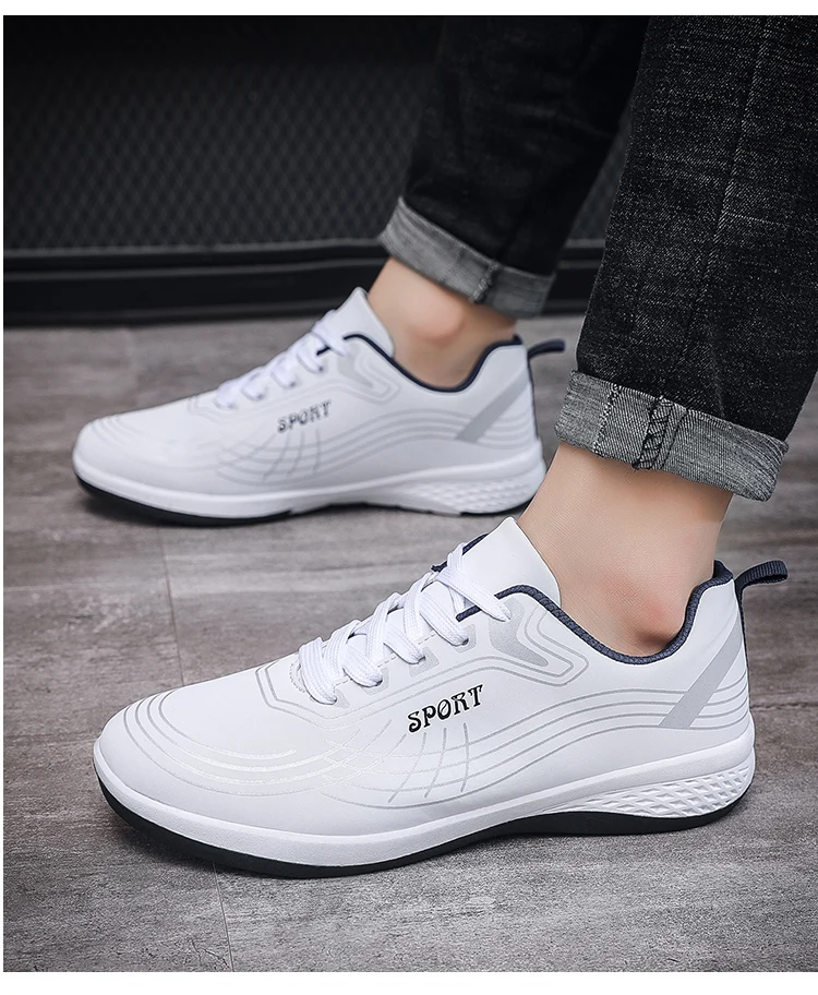 Mode fritidssko Herre udendørs tennissneakers Lette Komfortable snøresko PU-træner størrelse mindre end normalt_voghion.com