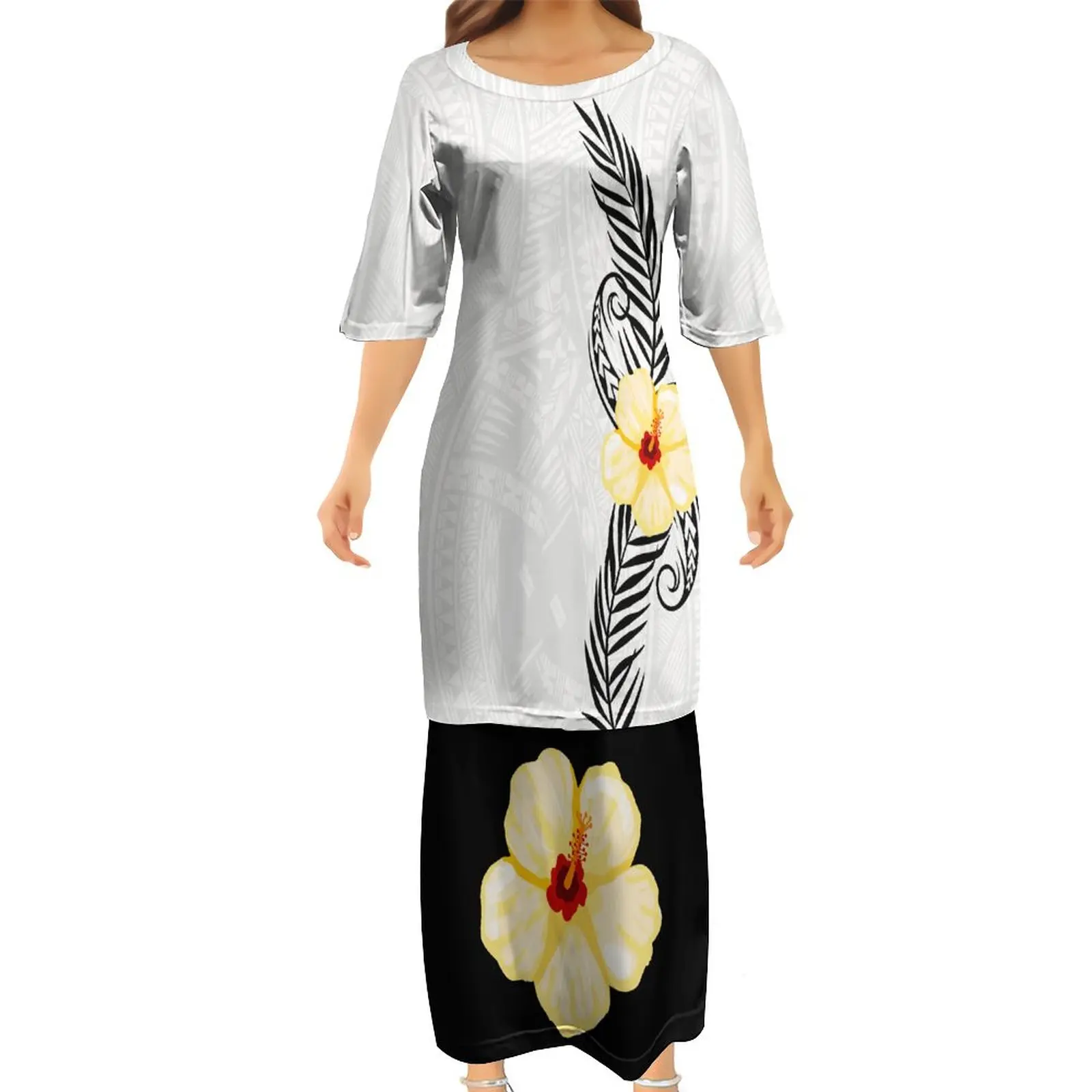 

Samoan Puletasi Custom Made High Quality Women Club Bodycon Dresses Polynesian Traditional Tribal Design Dress 2 Piece Set