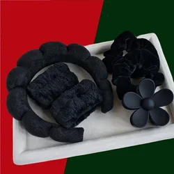 6-Piece Women's Spa Hairband Collection: Velvet Headband, Claw Clip, and Wristband Set - Size fits all (Black)