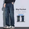 Men's 97% Cotton Straight Cargo Jeans Trendy Multi-pocket Nostalgic Loose Trousers Man American Vintage Fashion Denim Pants 1