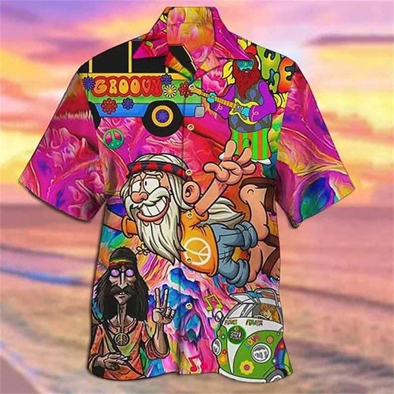 Vintage 3D Men's Shirt Hawaiian Casual Wear Beach Vacation Loose Fitting Men's Top 2024 Cartoon Pattern Outdoor Short Sleeve 5
