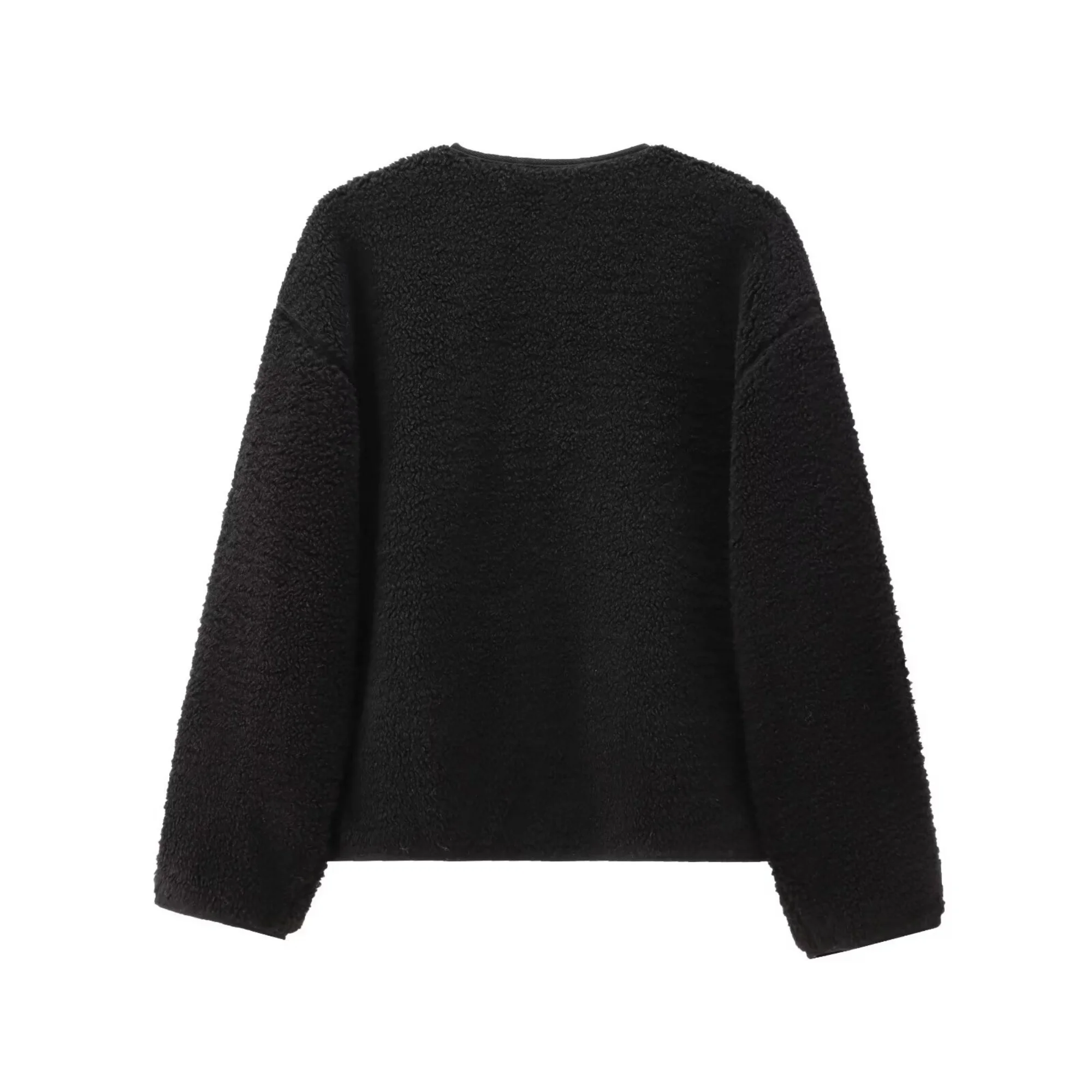 Women's Loose Casual Short Jacket Coat Female Long-Sleeved O- Neck Solid Outwear Lady Autumn Winter Warm Artificial Fleece Jacke