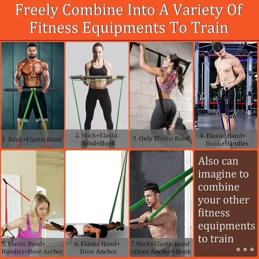 75CM/29.5” Length Resistance Band Bar Set for Home Gym, 500LB Total Resistance with Longer Bar & 4 Stackable Bands, Detachable f