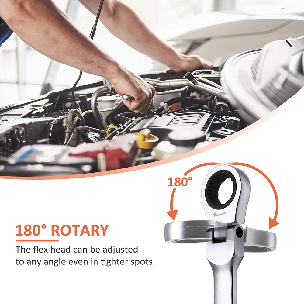 Set Chiavi A Cricchetto 8 Pezzi Metriche - 8-19 Mm, Acciaio Cromo Vanadio, 72 Denti, Con Scatola Portautensili - Foto 8