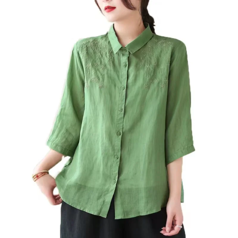 

Y2k Tops Clothes Tshirts Women Clothing Shirts for Women Vintage Fashion Cotton Linen Embroidery Ethnic Style Streetwear Blouse