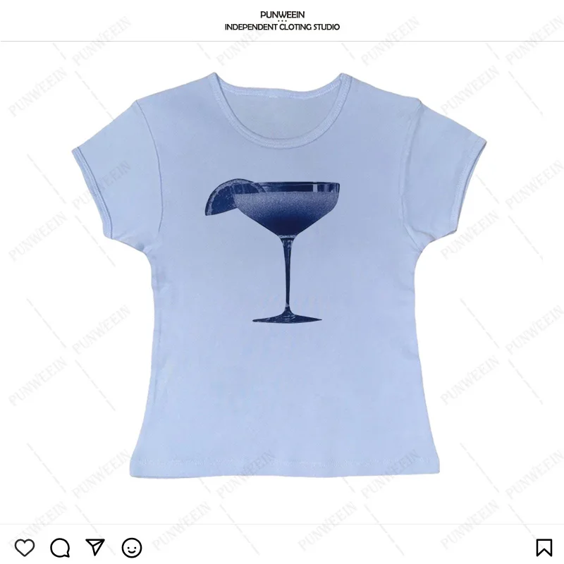 Vintage Goth Summer Tees High Street Emo Girl Short Tops Skull Print Short sleeve Causal Skinny Y2K Style Streetwear Crop tops