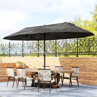 Outsunny Parasol de jardin exterieur parasol double rectangulaire 4,6L x 2,7l x 2,4H m avec ouverture fermeture manivelle, sacs de lestage et base inclus, pour balcon, piscine, gris 2