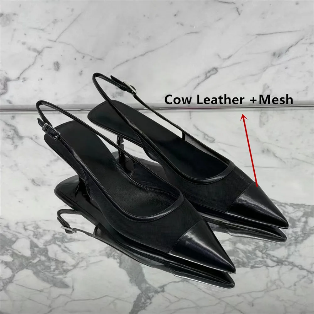 FEDONAS Ins Women Kitten Heels Slingbacks Sandals Leopard Genuine Leather Pointed Toe Party Wedding Shoes Woman Quality Pumps