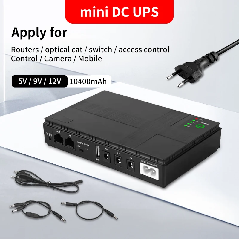 DC UPS Uninterruptible Power Supply Backup Battery 10400mah 5v 9v 12v Router Modem Switch Small Mini Home Power Adapter Eu Plug