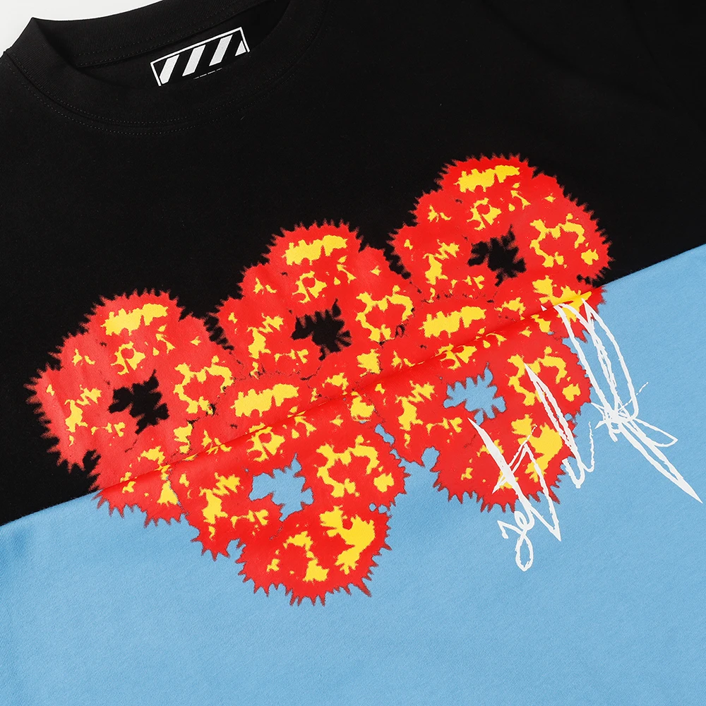 2024. gada jauns vasaras kokvilnas liesmas kapoka apdrukas krekls ar īsām piedurknēm vīriešu t-krekli ar izgriezumu kakla daļā, lielizmēra unisex T-krekls, ielas apģērbs_voghion.com