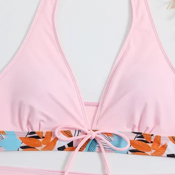 High Waist Two-Piece Women’s Plant Print Swimwear Bikini Set
