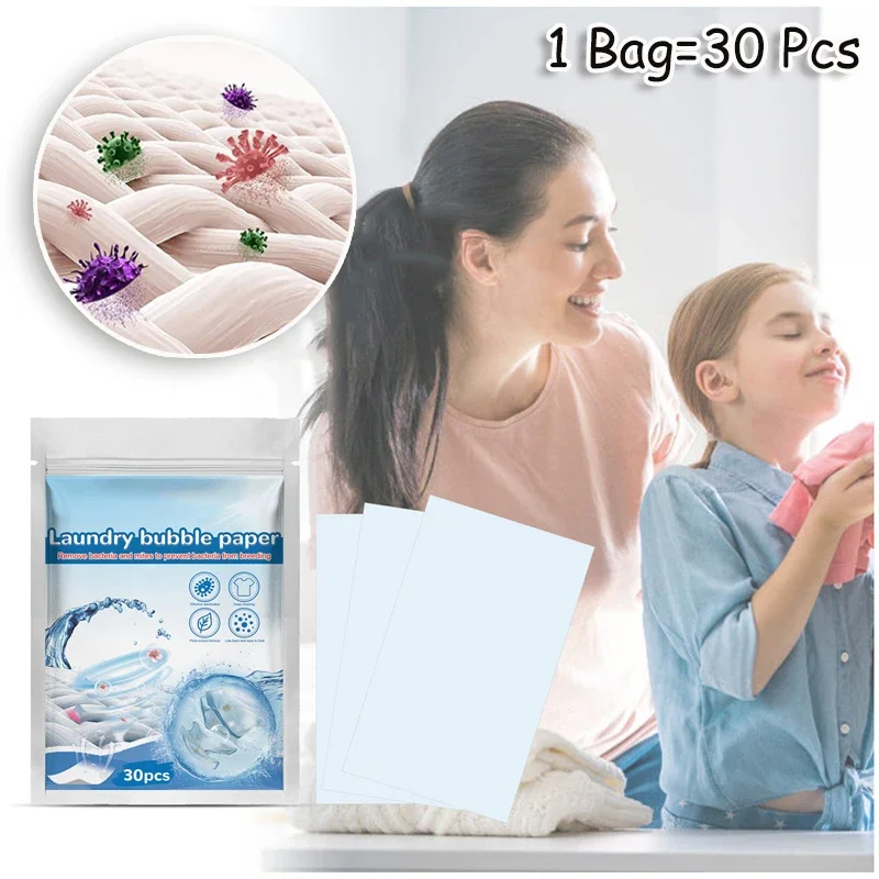 Laundry Detergent Laundry Tablets Concentrated Washing Powder Underwear Detergent Sheets Laundry Bubble Paper Clothing Cleaning Product 30Pcs/Bag
