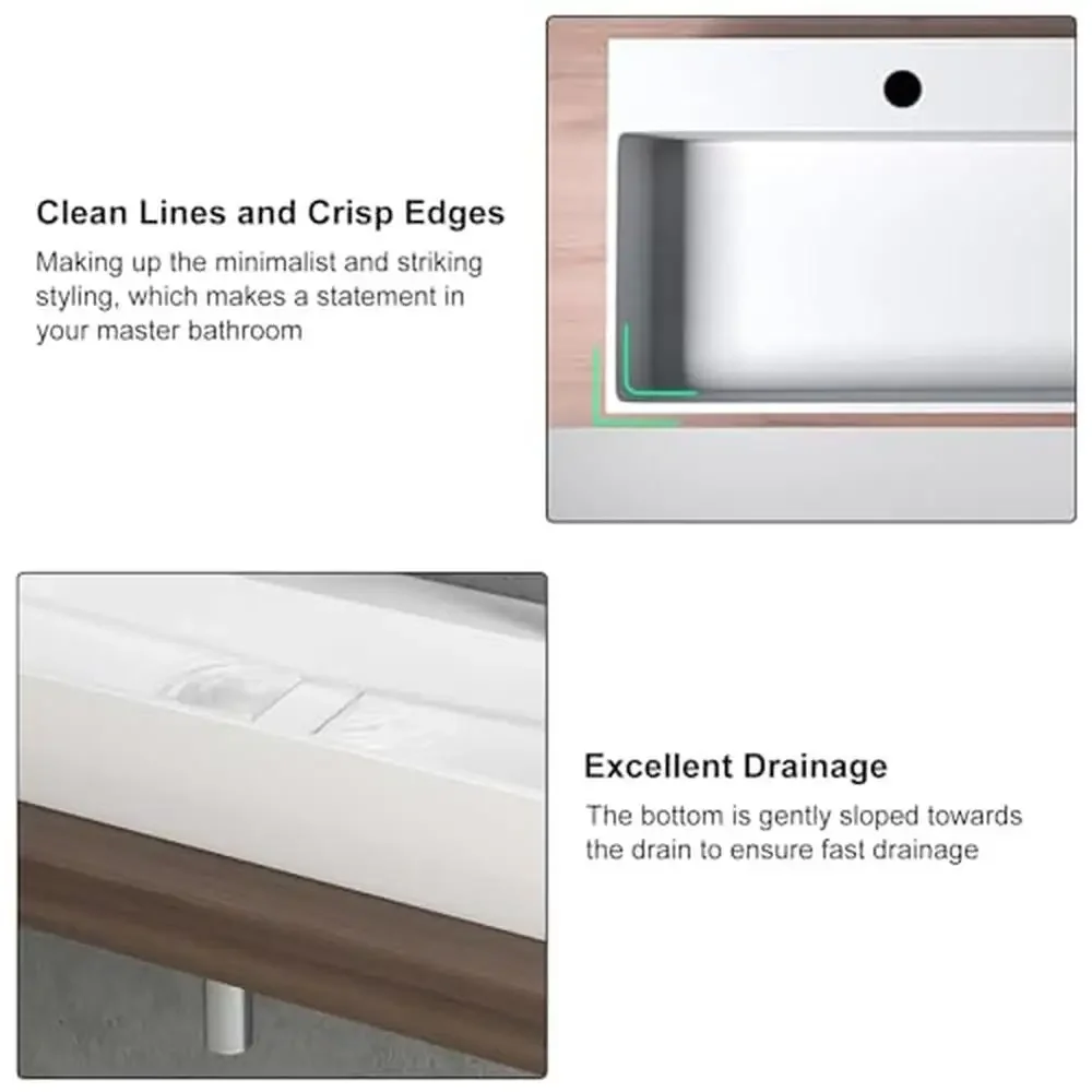 Modern Wall Mount Bathroom Sink Matte White Stone Resin Floating Vanity Sink 47" Double Bowl Trough Sink 4