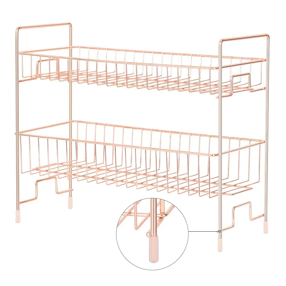 

2 Tier Countertop Spice Rack Organizer Storage Shelf, Rose Gold