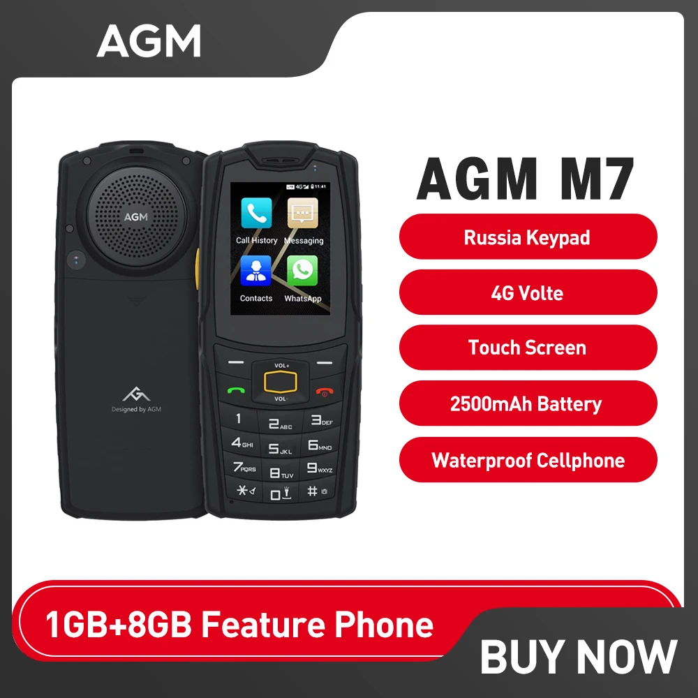 AGM-M7 Feature Phone4G, Android Waterproof Touch Screen Mobile Phone, 2500mAh Cellphone, English, Russia, Keypad Rugged Phone