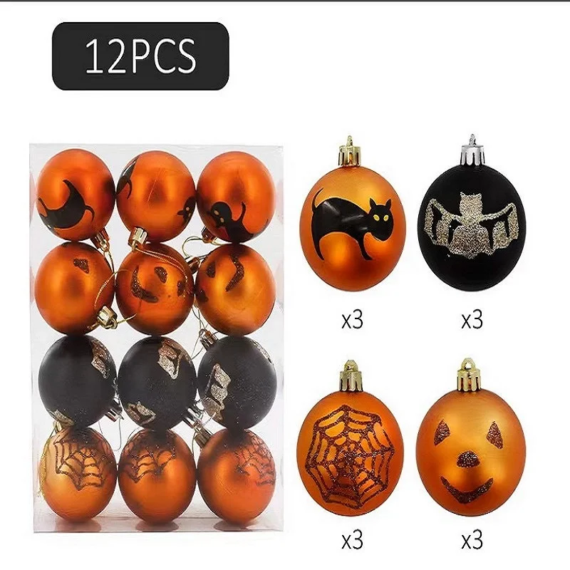 Description Picture 6 of itemHalloween Hanging Balls for Wreath Ornaments, Pumpkin Bat, Spider Web Tombstone, Shatterproof Ball, Party Decoration, 12Pcs