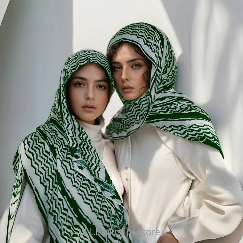 180x70cm Keffiyeh Prayer Chiffon Hijab Soft Women Scarf Muslim Women's Long Shawl Geometric Pattern Print Voile Femme Musulmane muslim headwear head scarf hijab headscarf shawl scarf female head wraps