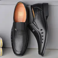 Men's Soft Leather Casual oes Breathable Summer Thin Sle Hollow out Design Anti-Odor Busin Formal Single oes