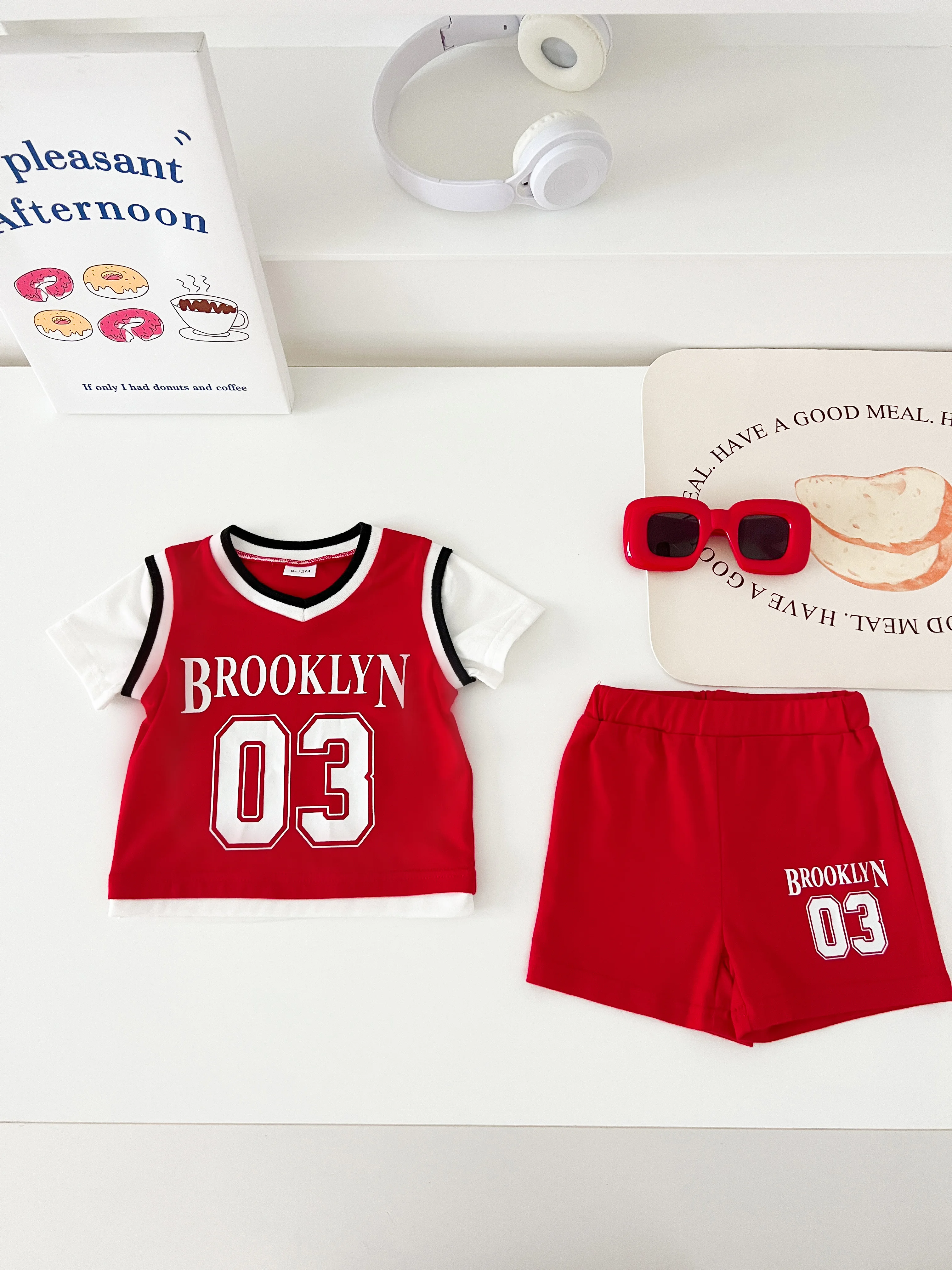 Summer  0-1  Years Old  Cool  Boys  Short-sleeved   Basketball  Sportswear  Casual   2-Piece  Set