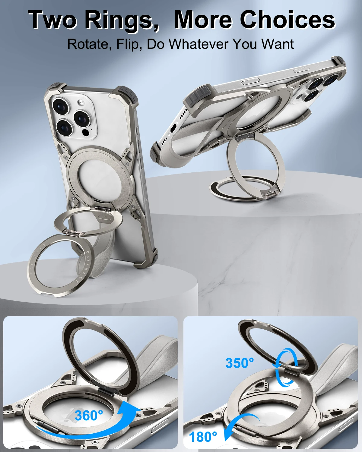 Eary Frameless Phone Case for iPhone 16 Pro Max with MagSafe 360°Rotatable Kickstand with Lanyard Wireless Charging 16 Pro Cover