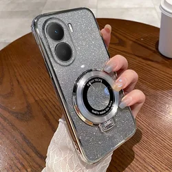 Gradient Glitter TPU Case with Electroplated Magnetic Bracket - Soft Silicone Cover for Redmi Turbo 4 (Silver)