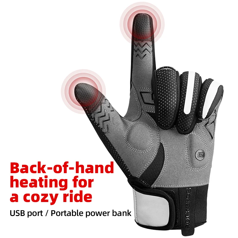 ROCKBROS Winter Cycling Gloves Windproof Breathable Warm Heating Gloves Touch Screen USB Heated Gloves Men Women Bicycle Gloves 3