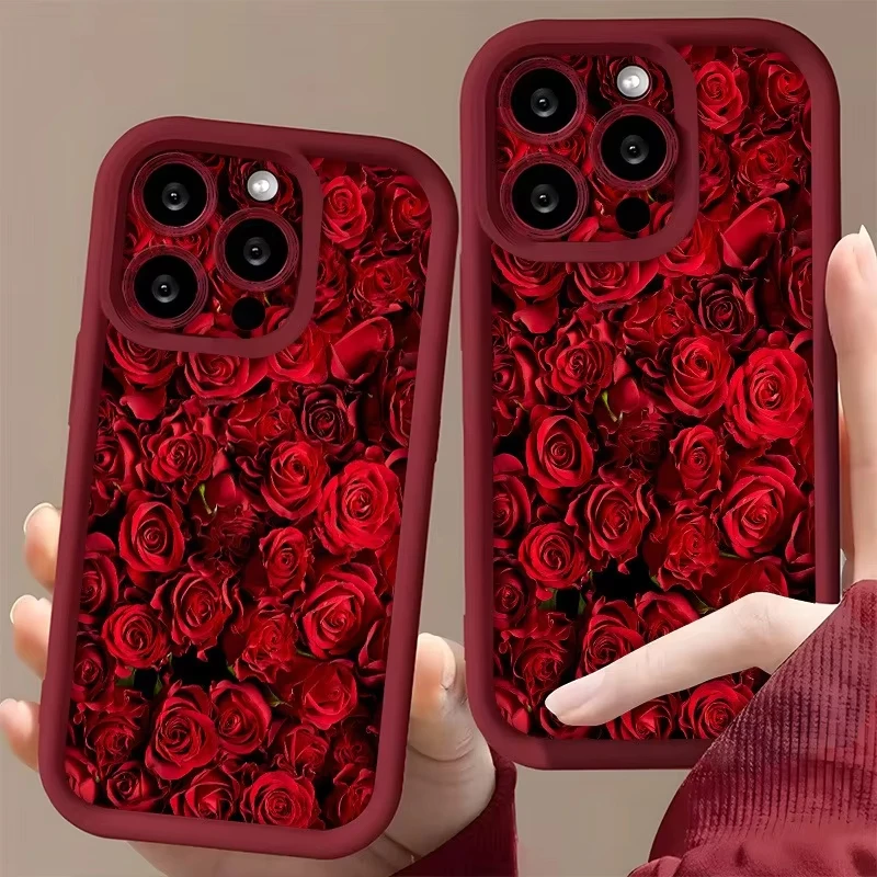 Elegant Red Rose Pattern Soft Silicone Phone Case Cover