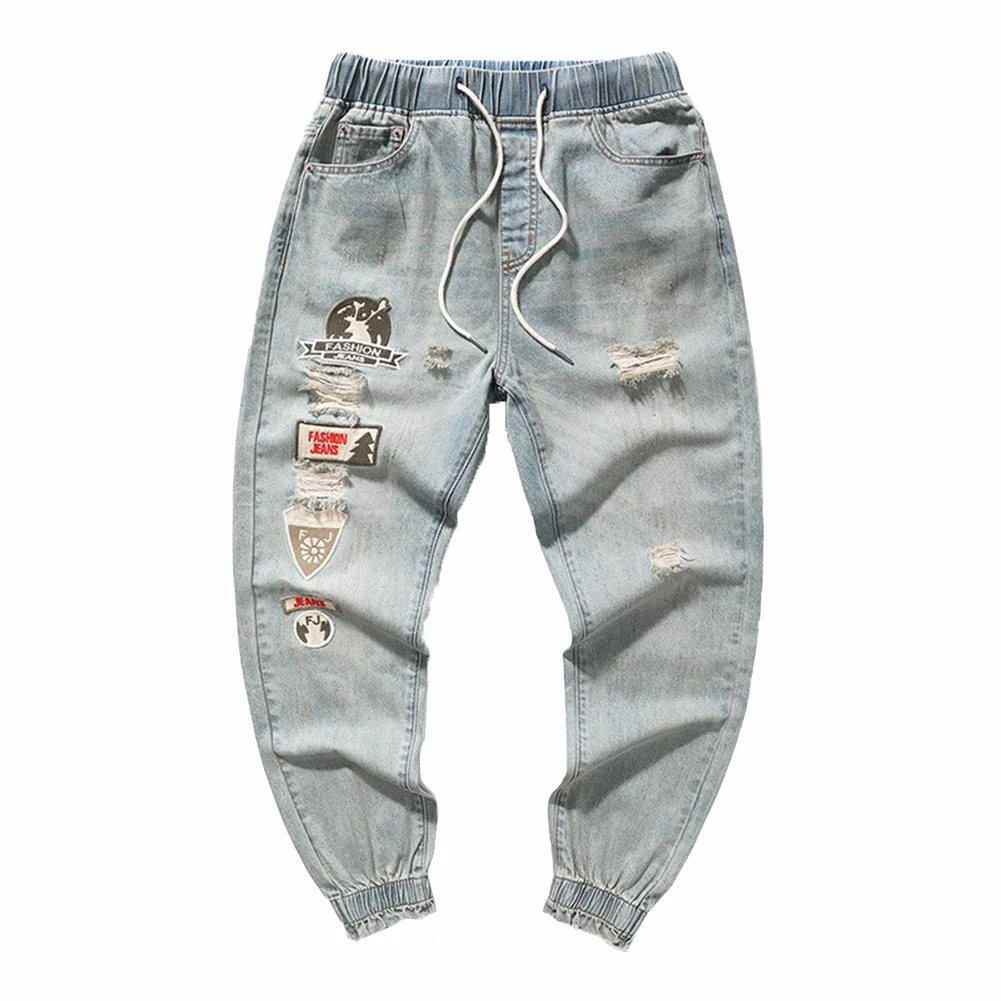 

Men Jeans Printed Regular Ripped Slight Stretch For All Seasons Korean Loose Versatile 1 Pc 50%Polyester+50%Cotton