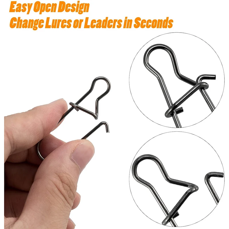 50Pcs Fishing Clips Strong Stainless Steel Quick Change Lure Snap Fishing Snaps Clip Lock for Freshwater Saltwater Tackle