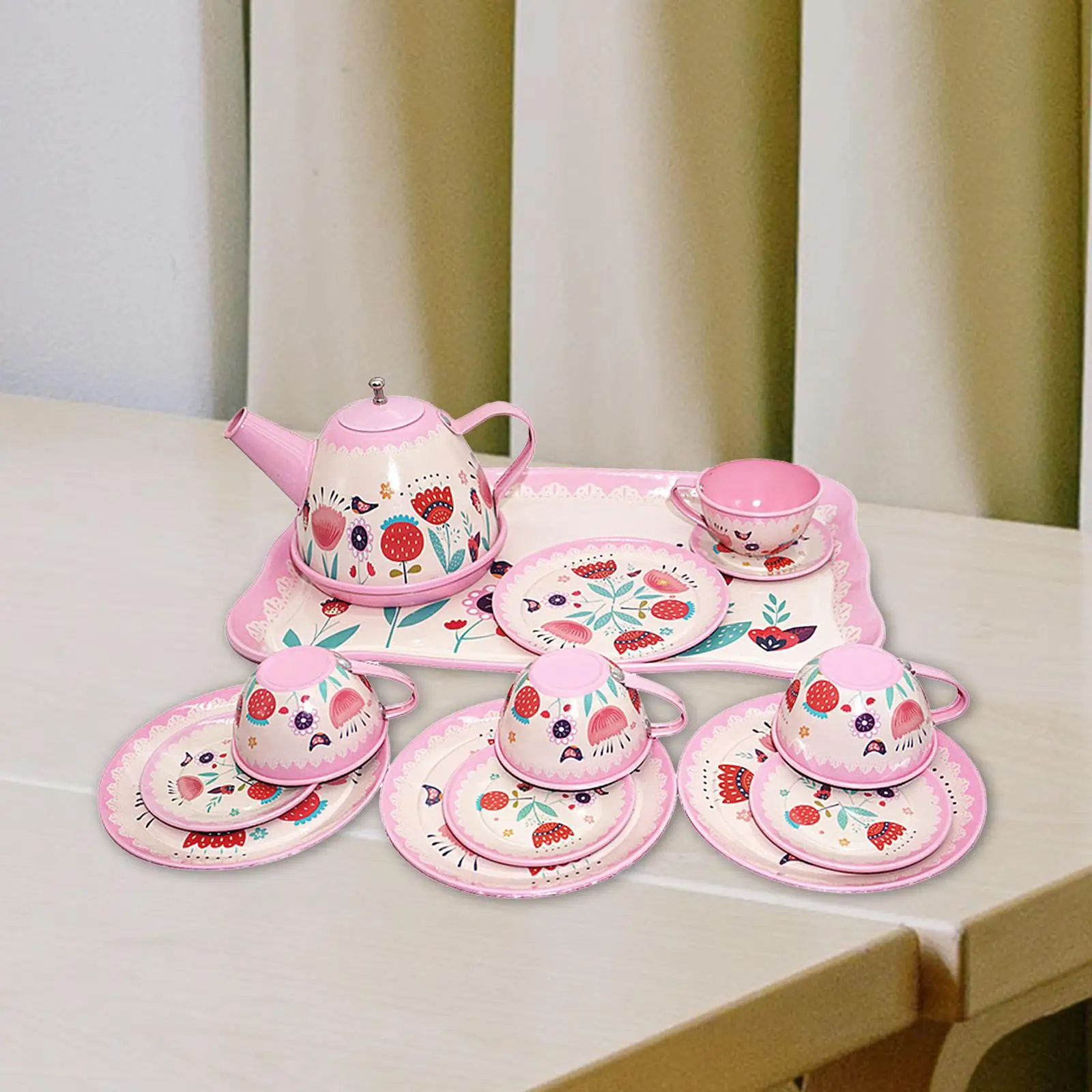 Kids Tea Set for Little Girls Educational Metal with Metal Teapots Cups Plates Pretend Toy Princess Toys for Toddlers Kids Girls