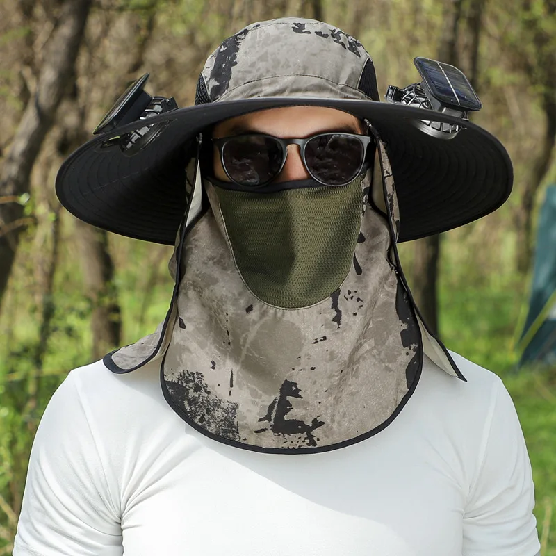 Solar Fan Fisherman Hat Outdoor Big Brim Sunscreen quick-dry
