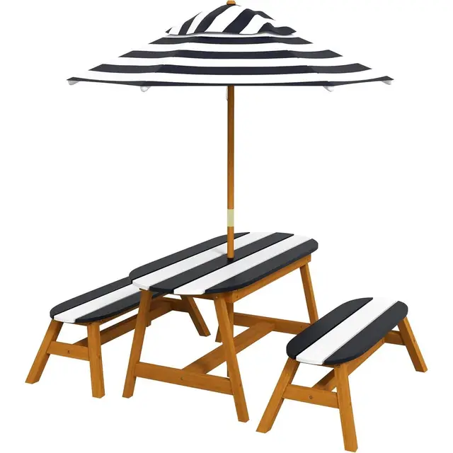 Wooden Picnic Table and Bench Set for Kids, Umbrella Included, Suitable for Ages 3-8, Outdoor/Indoor Use 1