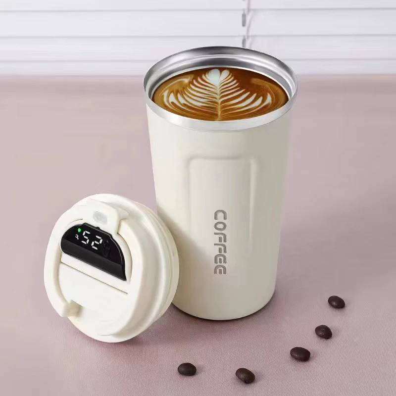 Portable Travel Mug Vacuum Coffee Bottle with Temperature Display Spill  Proof Coffee Thermos Leak Proof Tumbler Cup - AliExpress