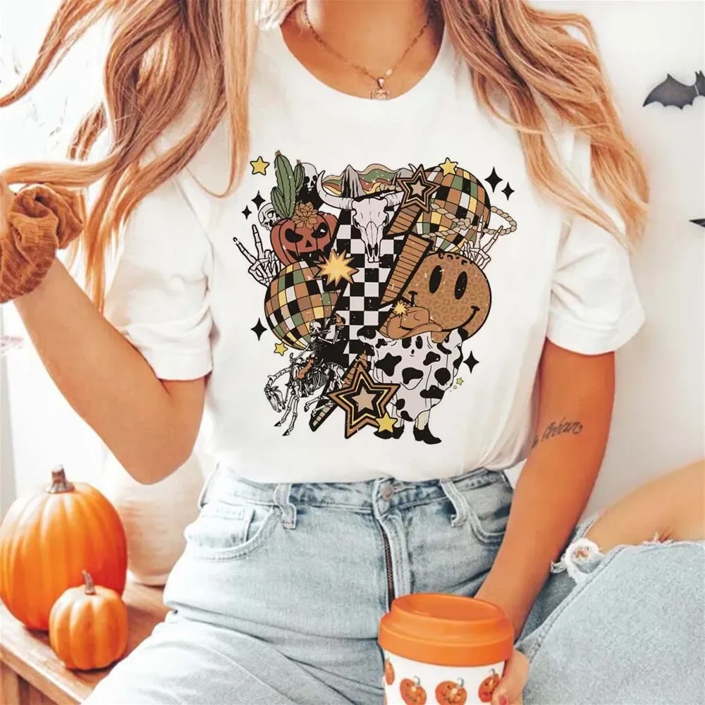 

Футболка женская универсальная свободного кроя с круглым вырезом и мультяшным принтом