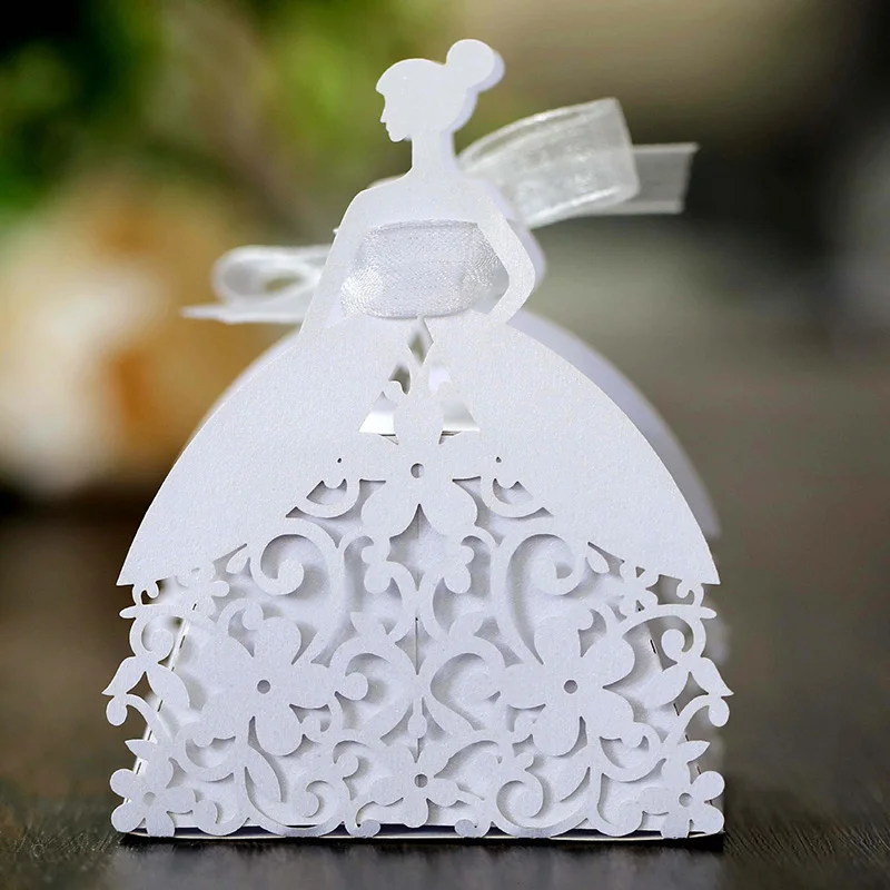 Laser Cut Pearl Paper Gift Boxes with Ribbon – Elegant Candy Chocolate Packaging for We... - SKU GBR17058 - UGI Packaging