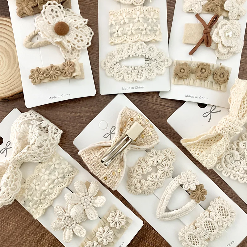 New Korean Version Milk Tea Color Lace Fabric Hairpin Girl Bow Hairpin Versatile White Lace Bangs Clip